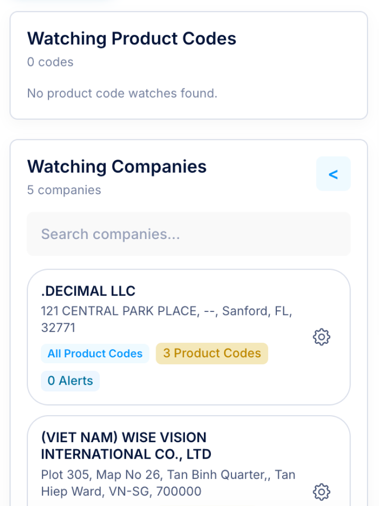 BEFORE: Both codes and companies displayed on the same screen